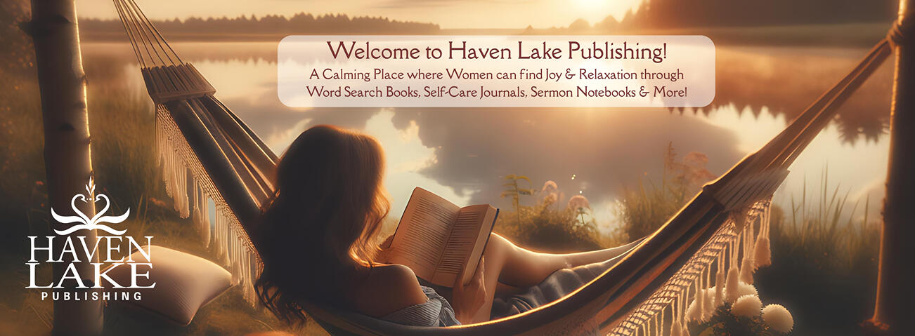 Woman sitting in hammock reading a book overlooking a calm lake. The sun is shining on the water. Green grass and flowers are nearby.